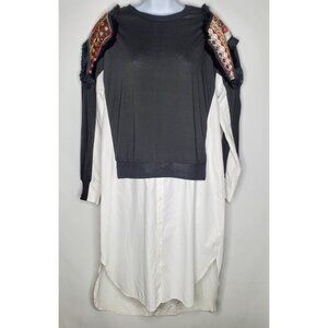 Stella Marina Womens Black Embroidered Frayed Shirt Dress Unique Hippie Boho
